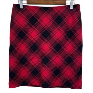 VTG Eddie Bauer Women Plaid Wool Blend Mini Skirt Size 6 Red Black A Line Zipper